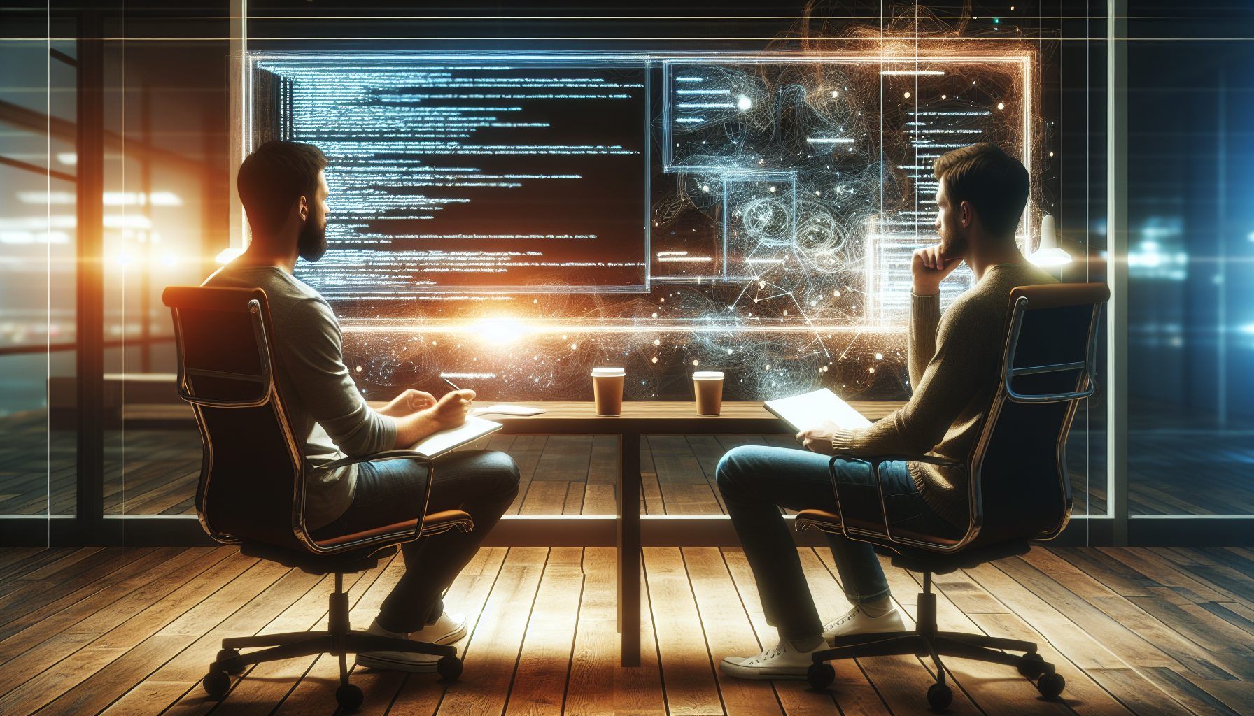 Two developers working together on code
