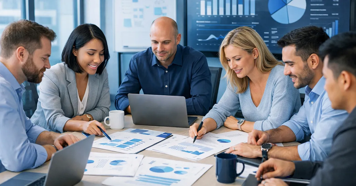 Profesionales trabajando juntos, simbolizando colaboración, integración de equipos y trabajo Nearshore.